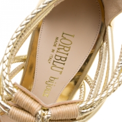 Pre Owned Loriblu Bijoux Metallic Gold Leather Crystal Embellished Strappy Sandals Size 38
