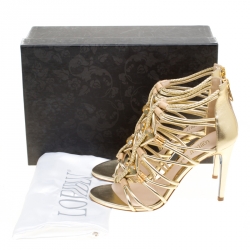 Pre Owned Loriblu Bijoux Metallic Gold Leather Crystal Embellished Strappy Sandals Size 38