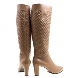 Loriblu Brown Quilted Leather Faux Fur Lined Knee Length Boots Size 40