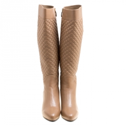 Loriblu Brown Quilted Leather Faux Fur Lined Knee Length Boots Size 40