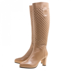 Loriblu Brown Quilted Leather Faux Fur Lined Knee Length Boots Size 40