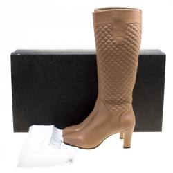 Loriblu Brown Quilted Leather Faux Fur Lined Knee Length Boots Size 40