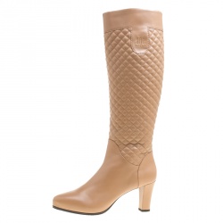 Loriblu Brown Quilted Leather Faux Fur Lined Knee Length Boots Size 40