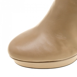 Pre Owned Loriblu Beige Leather Faux Fur Lined Platform Knee Length Boots Size 38.5