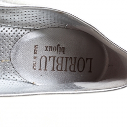 Pre Owned Loriblu Bijoux Metallic Silver Leather Crystal Embellished Bow Square Toe Ballet Flats Size 40