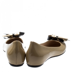 Pre Owned Loriblu Beige Patent Leather Bow Pin Detail Ballet Flats Size 37