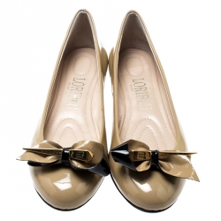 Pre Owned Loriblu Beige Patent Leather Bow Pin Detail Ballet Flats Size 37