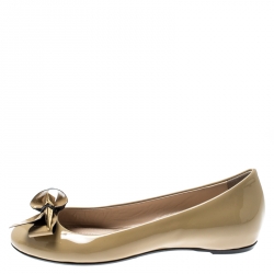 Pre Owned Loriblu Beige Patent Leather Bow Pin Detail Ballet Flats Size 37