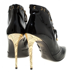 Pre Owned Loriblu Black Patent Leather Pointed Toe Lace Booties Size 39