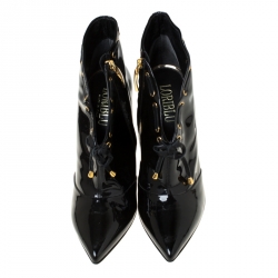 Pre Owned Loriblu Black Patent Leather Pointed Toe Lace Booties Size 39