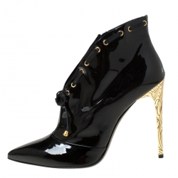 Pre Owned Loriblu Black Patent Leather Pointed Toe Lace Booties Size 39