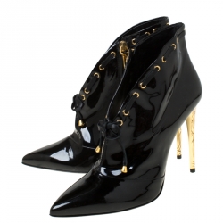 Pre Owned Loriblu Black Patent Leather Pointed Toe Lace Booties Size 39