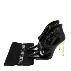 Pre Owned Loriblu Black Patent Leather Pointed Toe Lace Booties Size 39