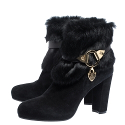 Loriblu Black Suede And Fur Trim Pointed Toe Ankle Boots Size 41