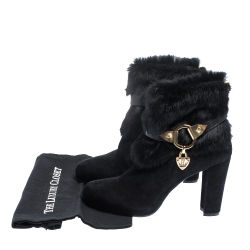 Loriblu Black Suede And Fur Trim Pointed Toe Ankle Boots Size 41