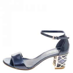 Loriblu Slate Blue Patent Leather Ankle Strap Sandals Size 37.5