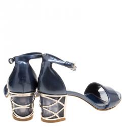 Loriblu Slate Blue Patent Leather Ankle Strap Sandals Size 37.5