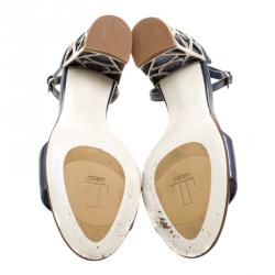 Loriblu Slate Blue Patent Leather Ankle Strap Sandals Size 37.5