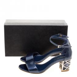 Loriblu Slate Blue Patent Leather Ankle Strap Sandals Size 37.5