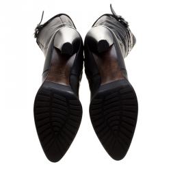 Pre Owned Loriblu Black Leather Buckle Detail Knee High Boots Size 39