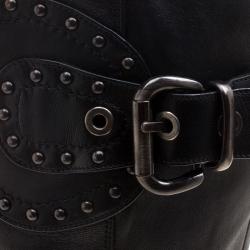 Pre Owned Loriblu Black Leather Buckle Detail Knee High Boots Size 39