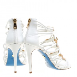 Pre Owned Loriblu Bijoux White Leather Crystal Embellished Strappy Sandals Size 37