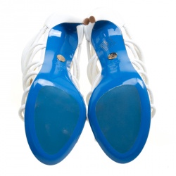 Pre Owned Loriblu Bijoux White Leather Crystal Embellished Strappy Sandals Size 37