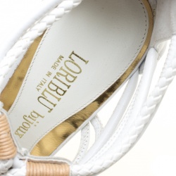 Pre Owned Loriblu Bijoux White Leather Crystal Embellished Strappy Sandals Size 37