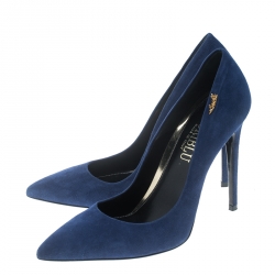 Pre Owned Loriblu Blue Suede Pointed Toe Pumps Size 38.5