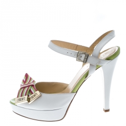 Loriblu White Leather Ankle Strap Peep Toe Platform Sandals Size 40