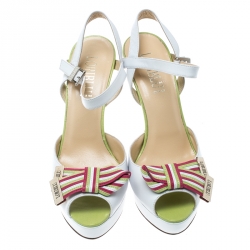 Loriblu White Leather Ankle Strap Peep Toe Platform Sandals Size 40