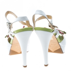 Loriblu White Leather Ankle Strap Peep Toe Platform Sandals Size 40