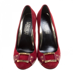 Loriblu Red Suede Round Toe Pumps Size 38.5