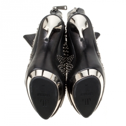 Pre Owned Loriblu Black Leather Studded Peep Toe Platform Boots Size 39