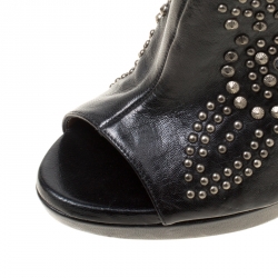 Pre Owned Loriblu Black Leather Studded Peep Toe Platform Boots Size 39