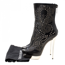 Pre Owned Loriblu Black Leather Studded Peep Toe Platform Boots Size 39