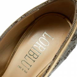 Loriblu Beige Canvas Monogram Peep Toe Pumps Size 38