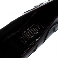 Pre Owned Loriblu Brown Leather Stitch Detail Crystal Embellished Pointed Toe Pumps Size 37