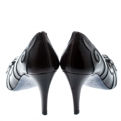 Pre Owned Loriblu Brown Leather Stitch Detail Crystal Embellished Pointed Toe Pumps Size 37