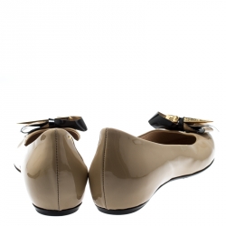 Pre Owned Loriblu Beige Patent Leather Bow Pin Detail Ballet Flats Size 39