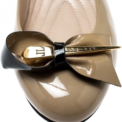 Pre Owned Loriblu Beige Patent Leather Bow Pin Detail Ballet Flats Size 39