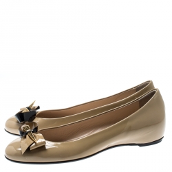 Pre Owned Loriblu Beige Patent Leather Bow Pin Detail Ballet Flats Size 39