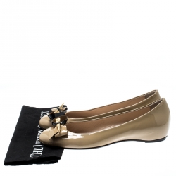 Pre Owned Loriblu Beige Patent Leather Bow Pin Detail Ballet Flats Size 39