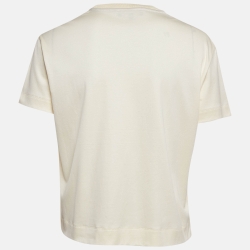 Pre Owned Loro Piana Cream Applique Cotton T-Shirt S