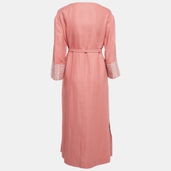 Pre Owned Loro Piana Pink Embroidered Linen Tunic Dress M