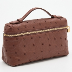 Pre Owned Loro Piana Brown Ostrich L19 Pouch