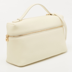 Pre Owned Loro Piana Off White Leather Extra Pocket L27 Top Handle Bag