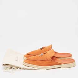 Pre Owned Loro Piana Orange Suede Babouche Charms Walk Mules Size 42