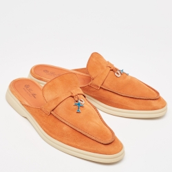 Pre Owned Loro Piana Orange Suede Babouche Charms Walk Mules Size 42