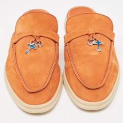 Pre Owned Loro Piana Orange Suede Babouche Charms Walk Mules Size 42